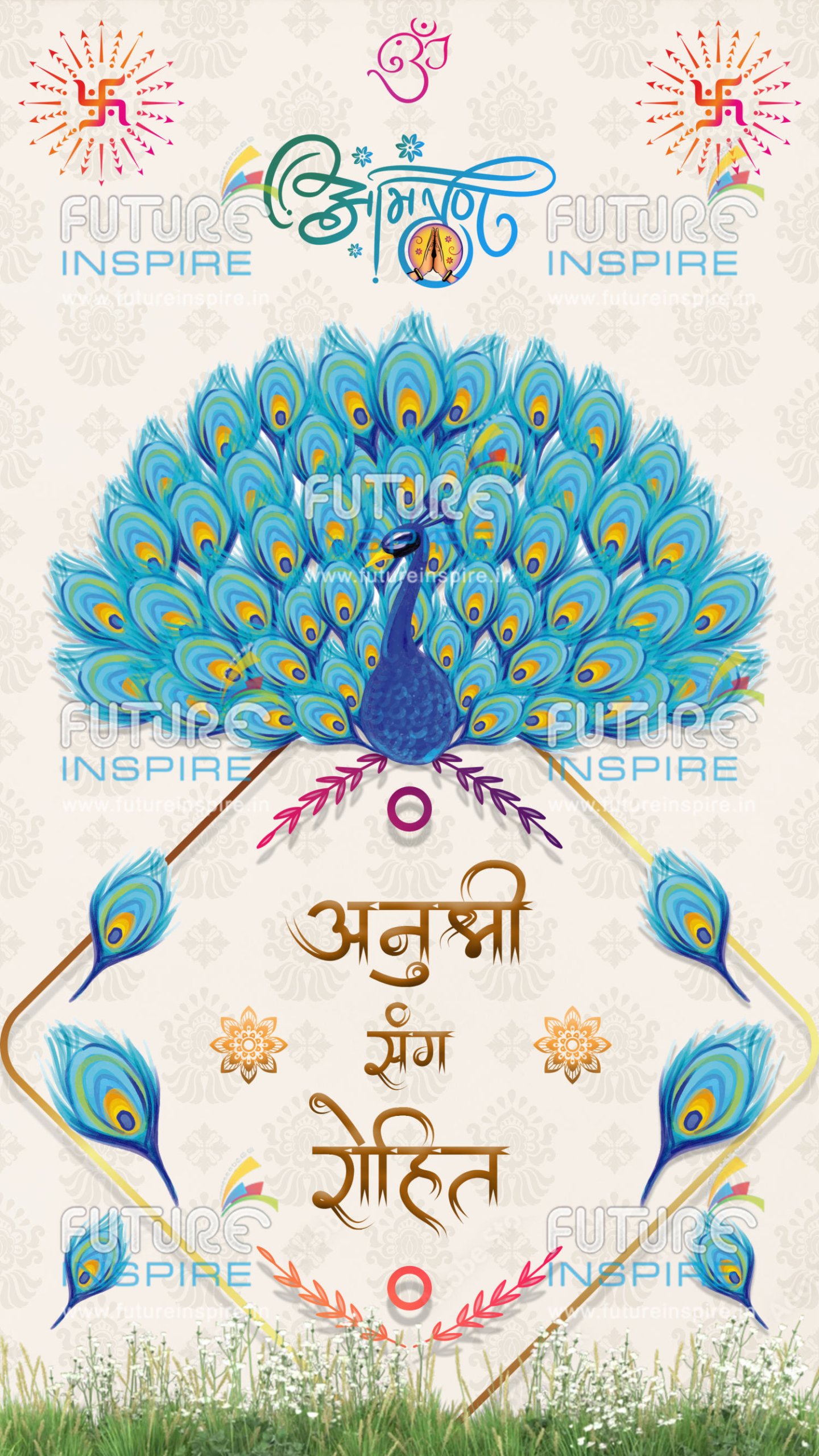 Anushri weds Rohit Peacock Theme Wedding Invitation Ecard Page 1 scaled